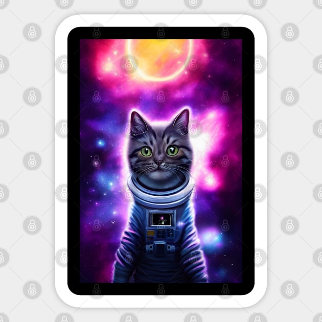 Funny Astronaut Cat in Space Sticker by plainlyfashion